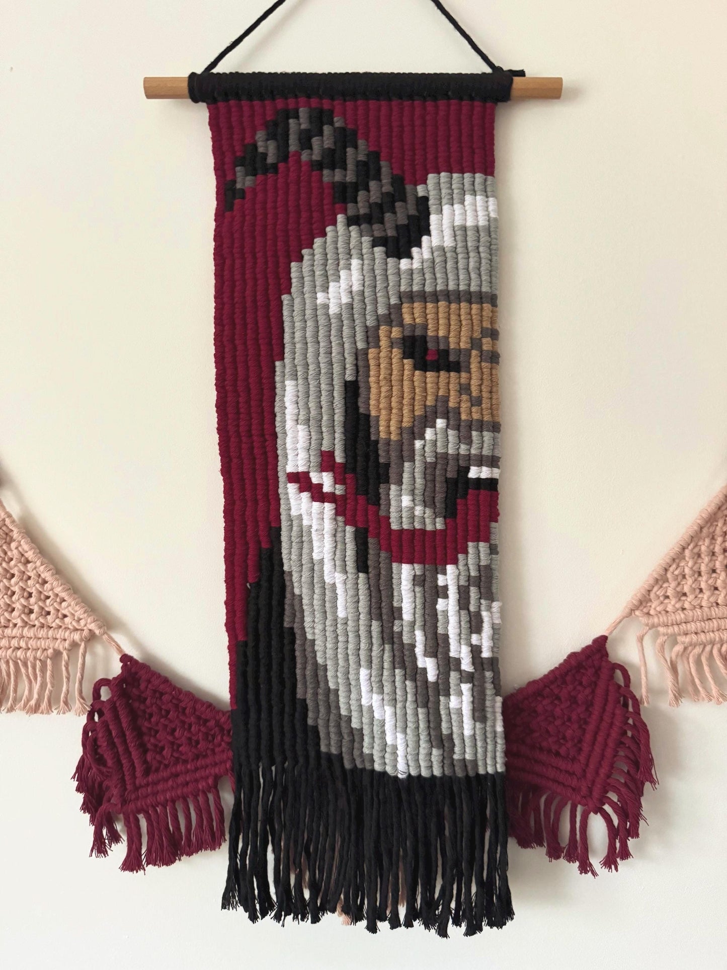 Macrame Krampus Wall Hanging | Spooky Christmas Pixel Art | Handmade Folk Horror Tapestry