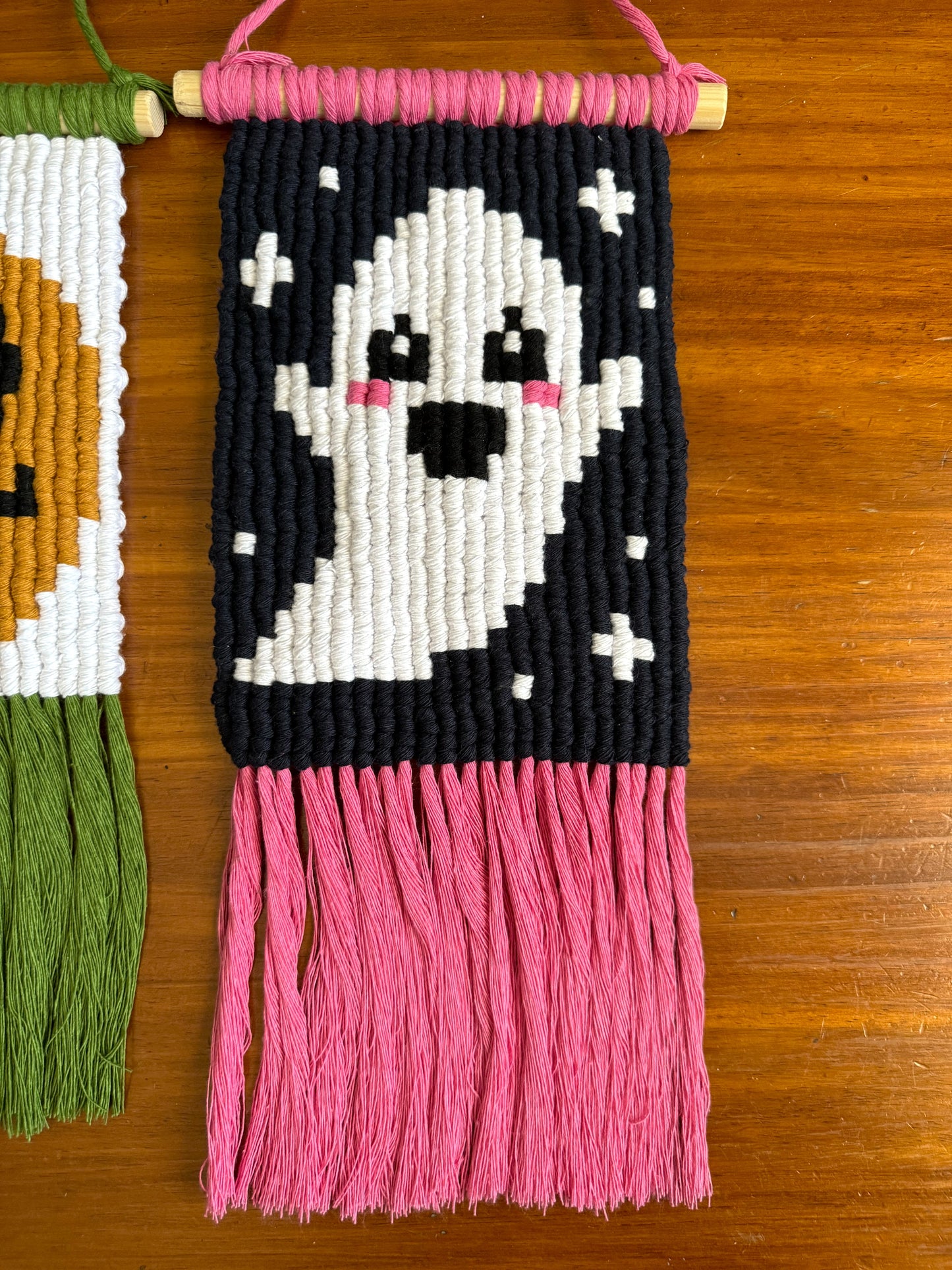Pixel Ghost Macrame Wall Hanging | Custom Halloween Decor