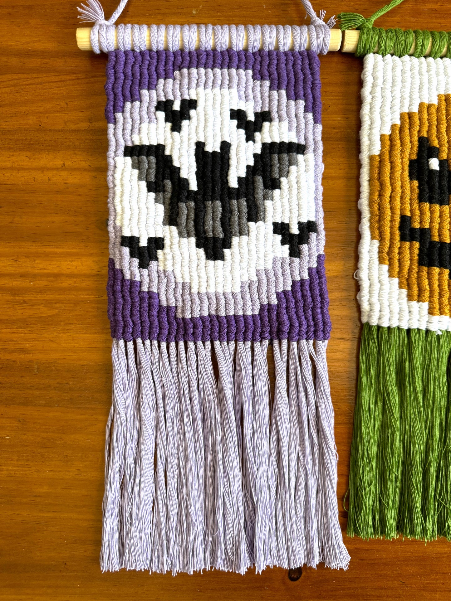 Bats Pixel Macrame Wall Hanging | Custom Spooky Halloween Full Moon Tapestry