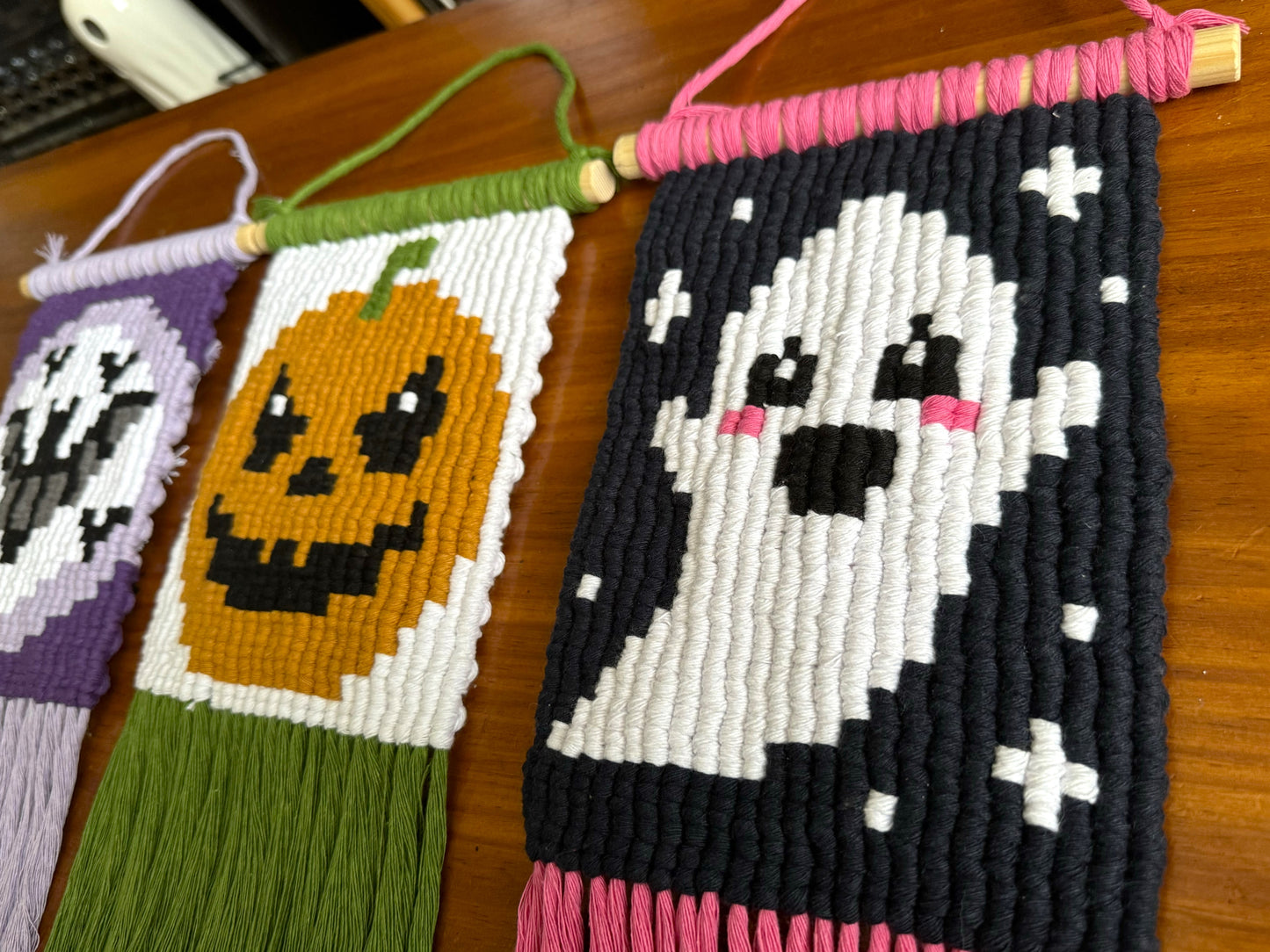 Pixel Ghost Macrame Wall Hanging | Custom Halloween Decor