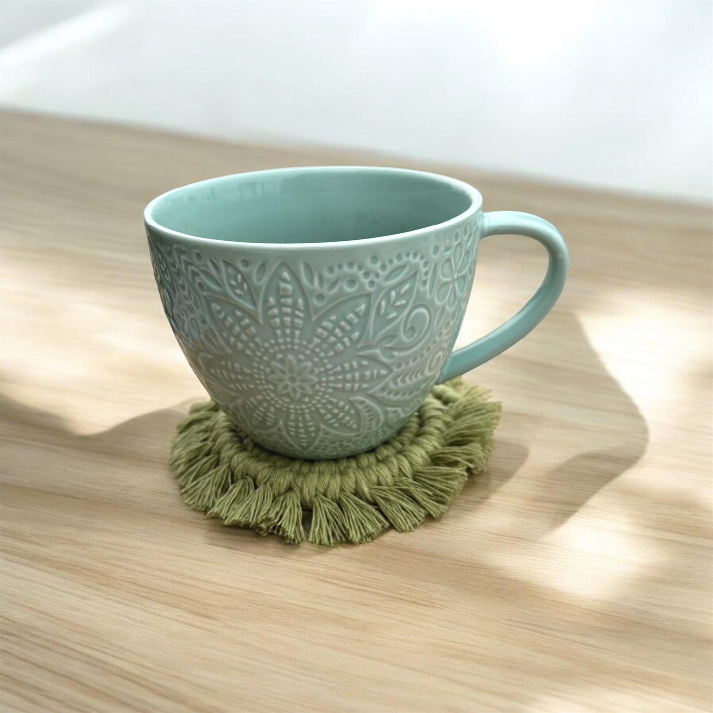 Handmade Macrame Coaster | Boho Cotton Mug Rug | 20 Colours Available