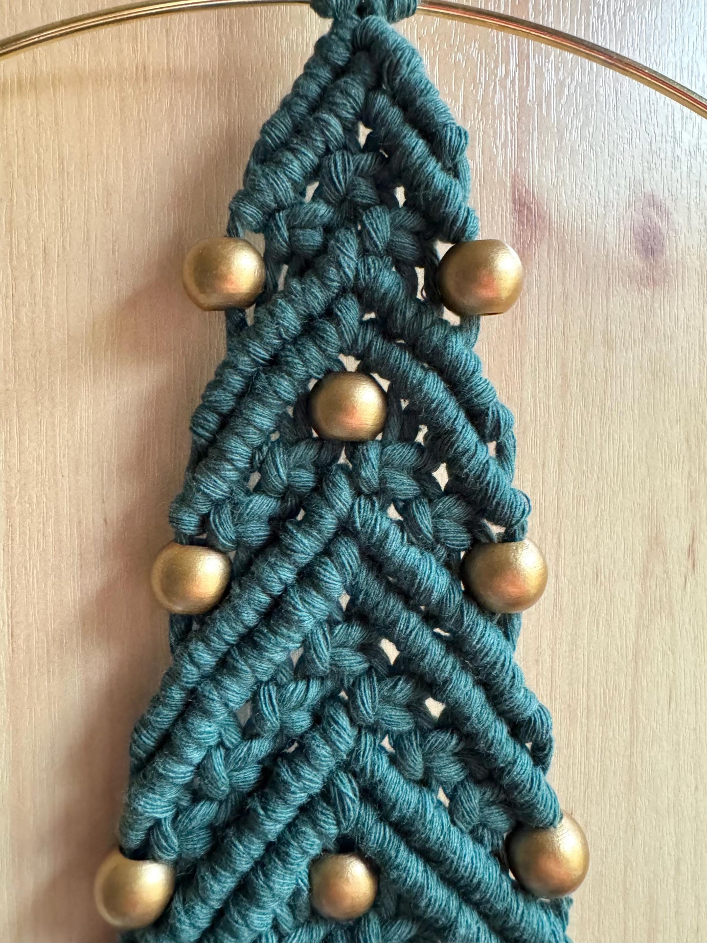 Boho Macrame Christmas Tree | Handmade Xmas Tree Decor | Green and Gold Winter Wall Art