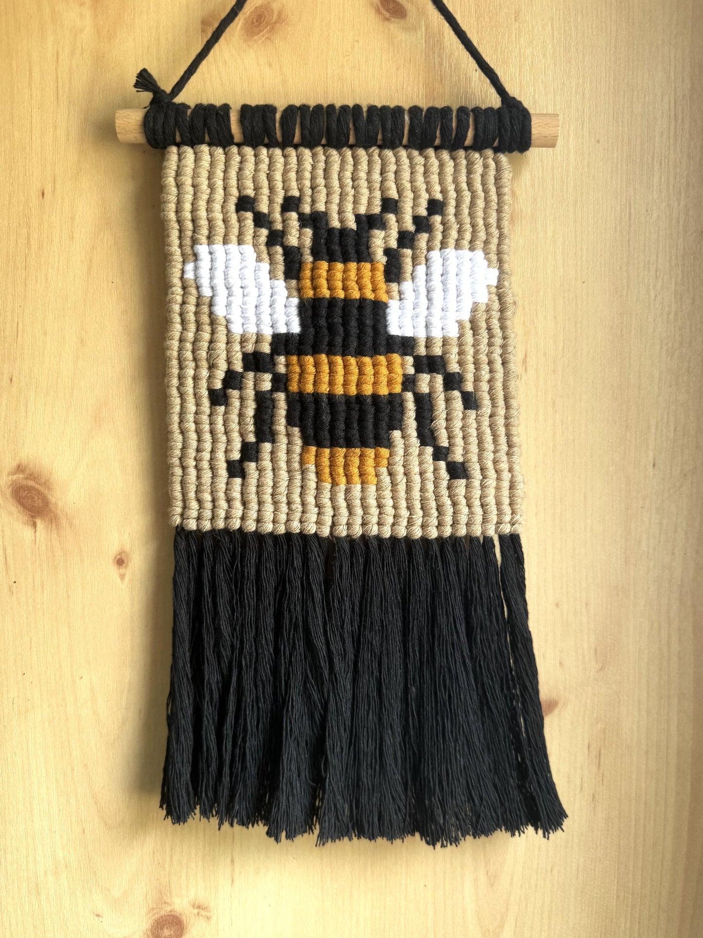 Macrame Bee Wall Hanging | Handmade Bumblebee Pixel Art | Custom Boho Home Decor