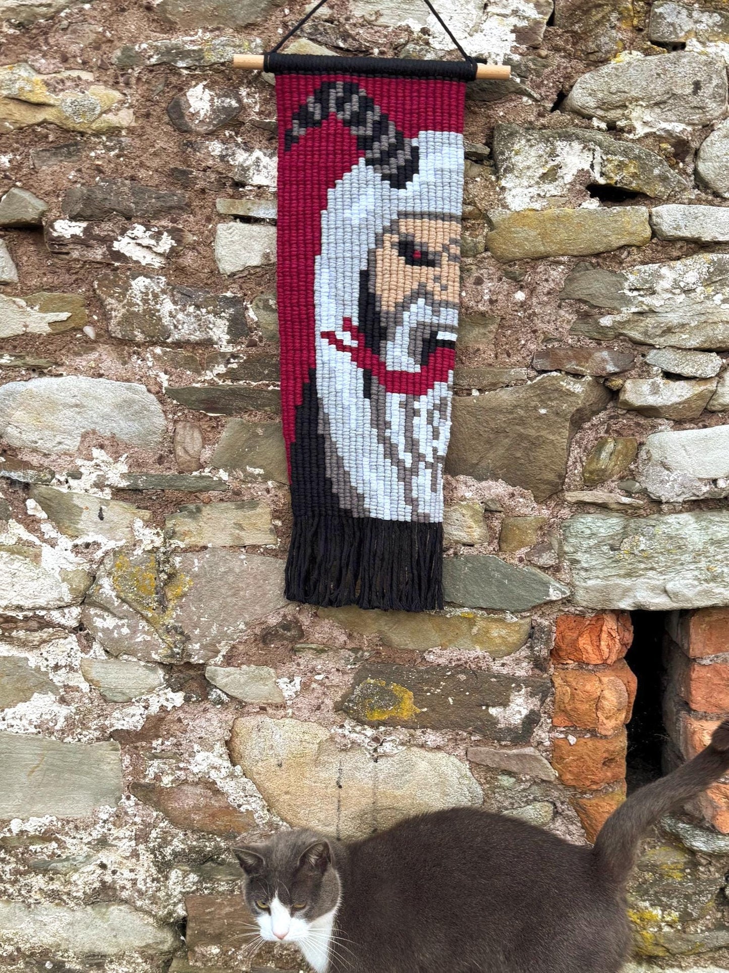 Macrame Krampus Wall Hanging | Spooky Christmas Pixel Art | Handmade Folk Horror Tapestry