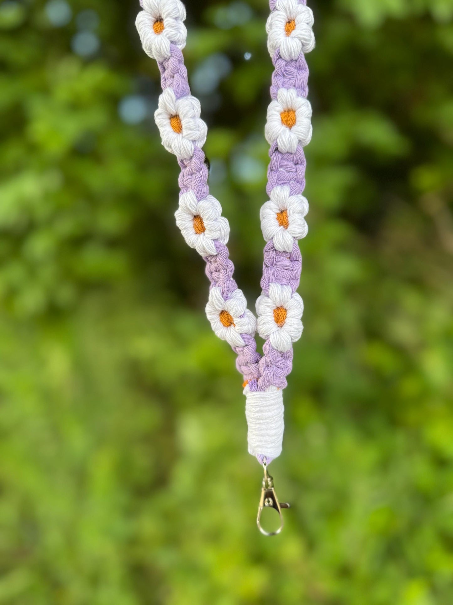 Handmade Macrame Flower Lanyard | Ready-to-Post Studio Sample | Cotton Cord ID & Key Holder