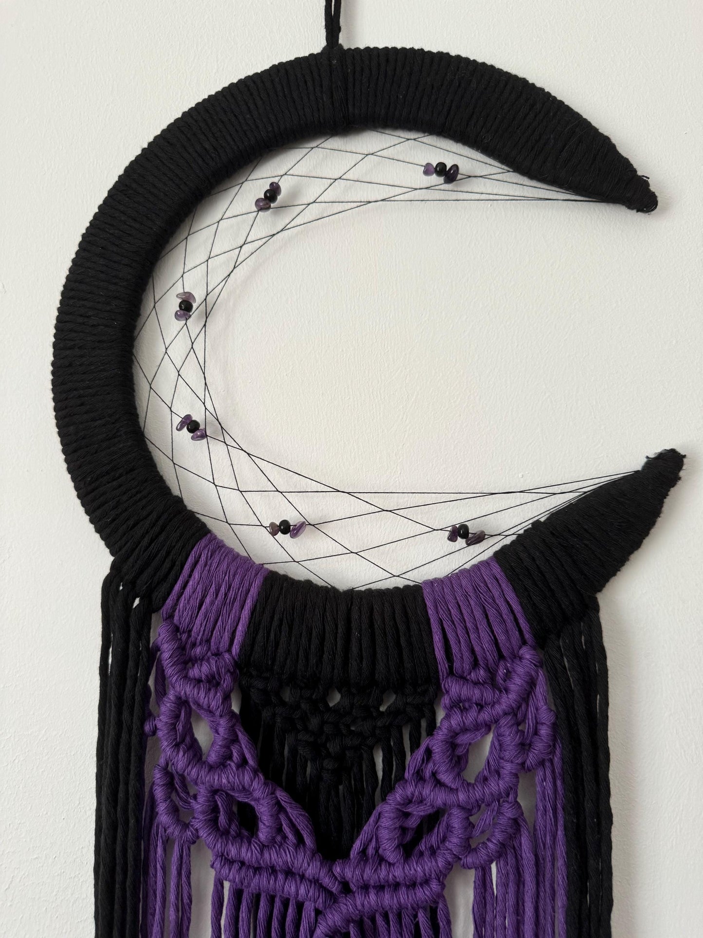 Crescent Moon Macrame Wall Hanging | Handmade Celestial Dreamcatcher-Inspired Art