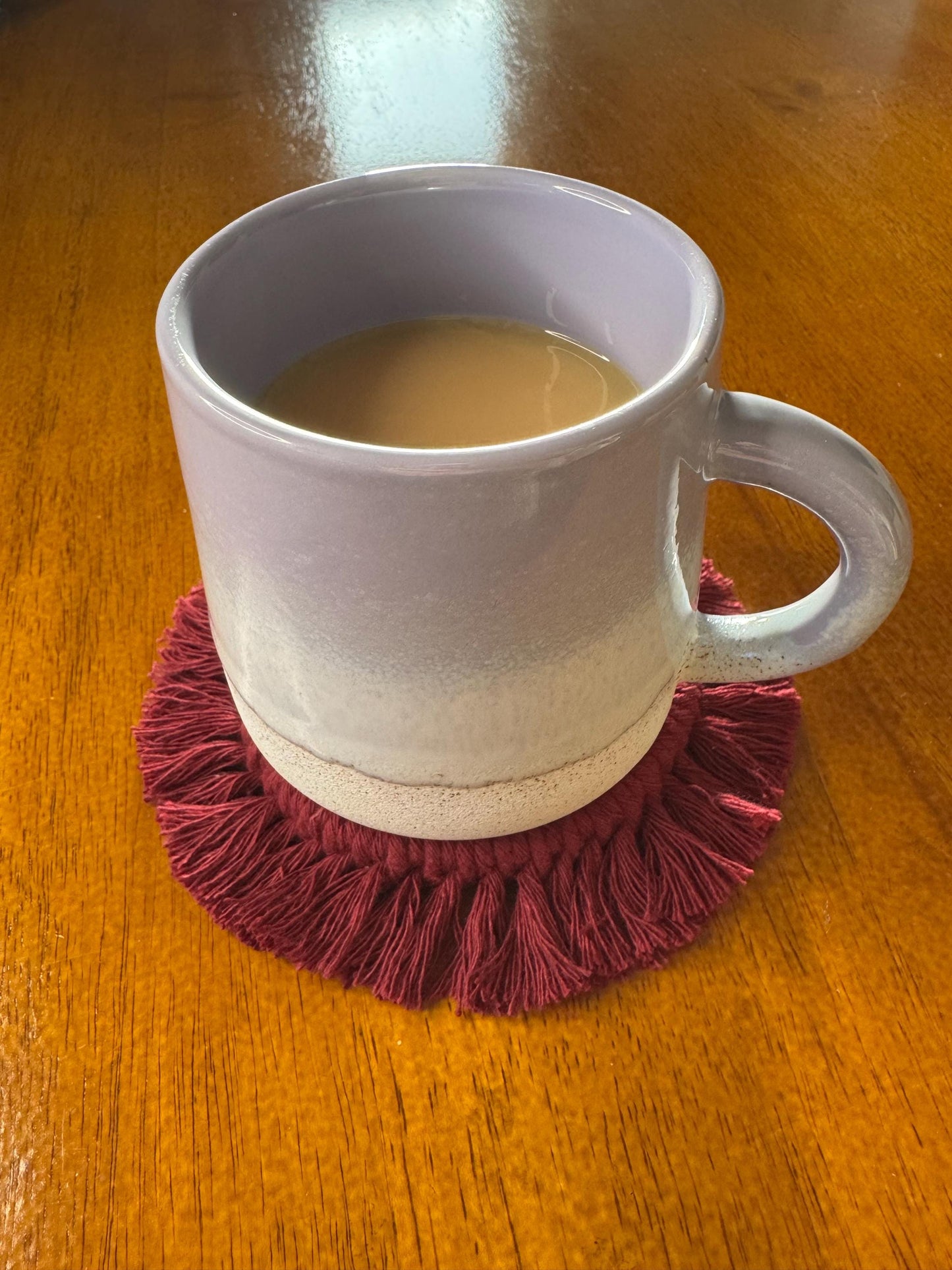 Burgundy Macrame Sun Coaster | Ready-to-Post Studio Sample | Handmade Cotton Mug Rug | Celestial Home Decor