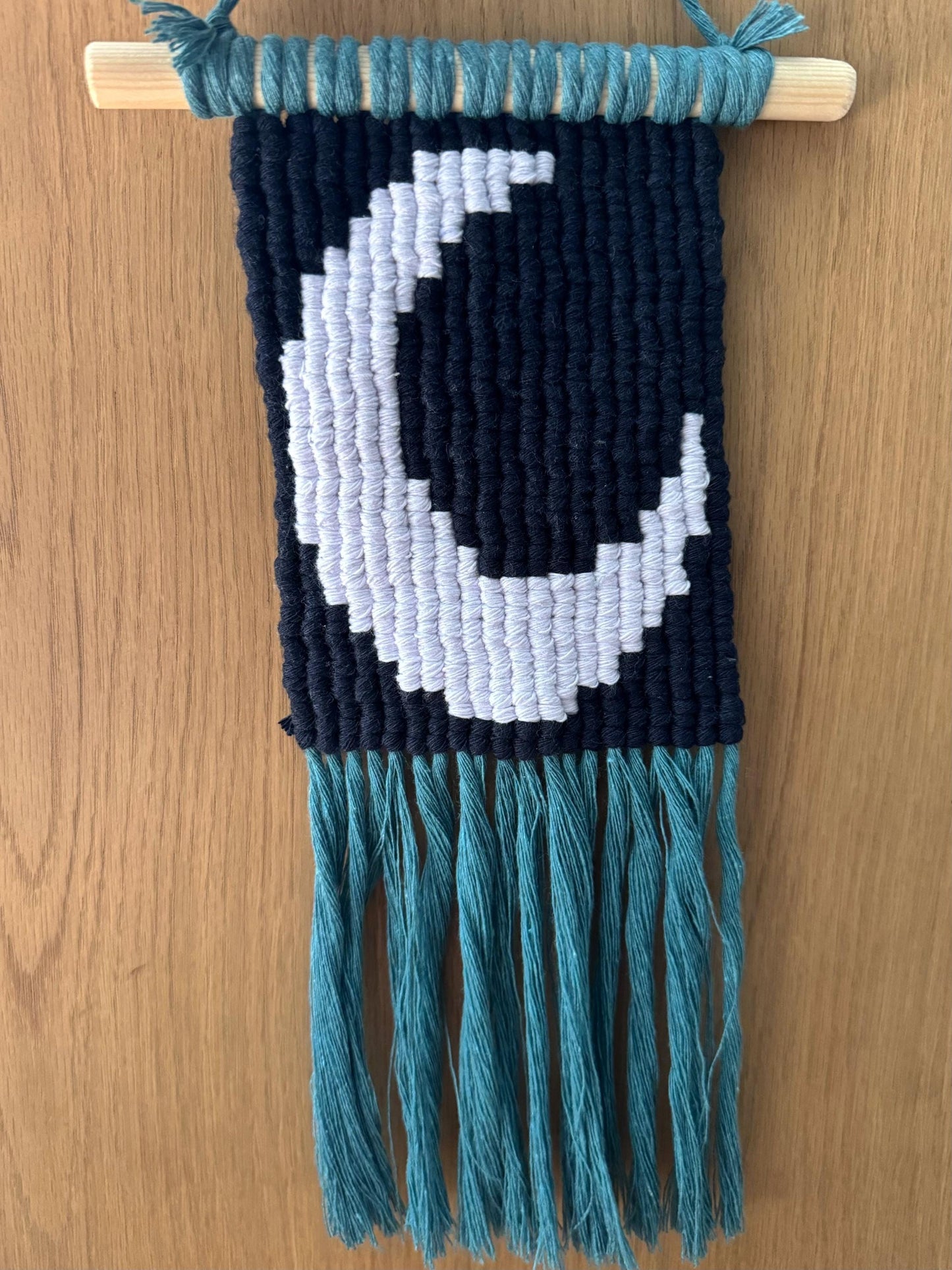 Crescent Moon Pixel Macrame Wall Hanging | Handcrafted Celestial Tapestry | Custom Boho Home Decor
