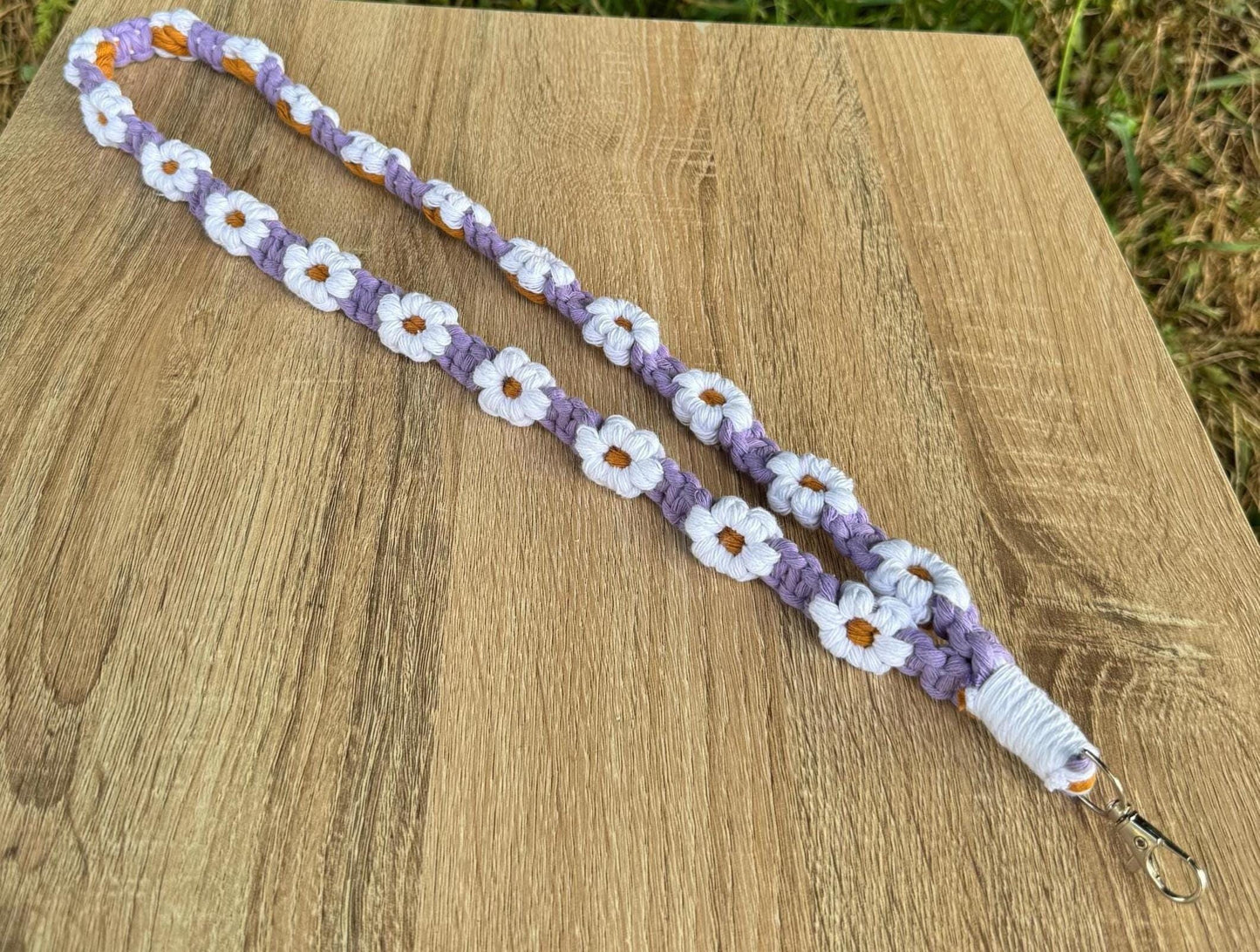 Handmade Macrame Flower Lanyard | Custom ID & Key Holder with Breakaway Clip