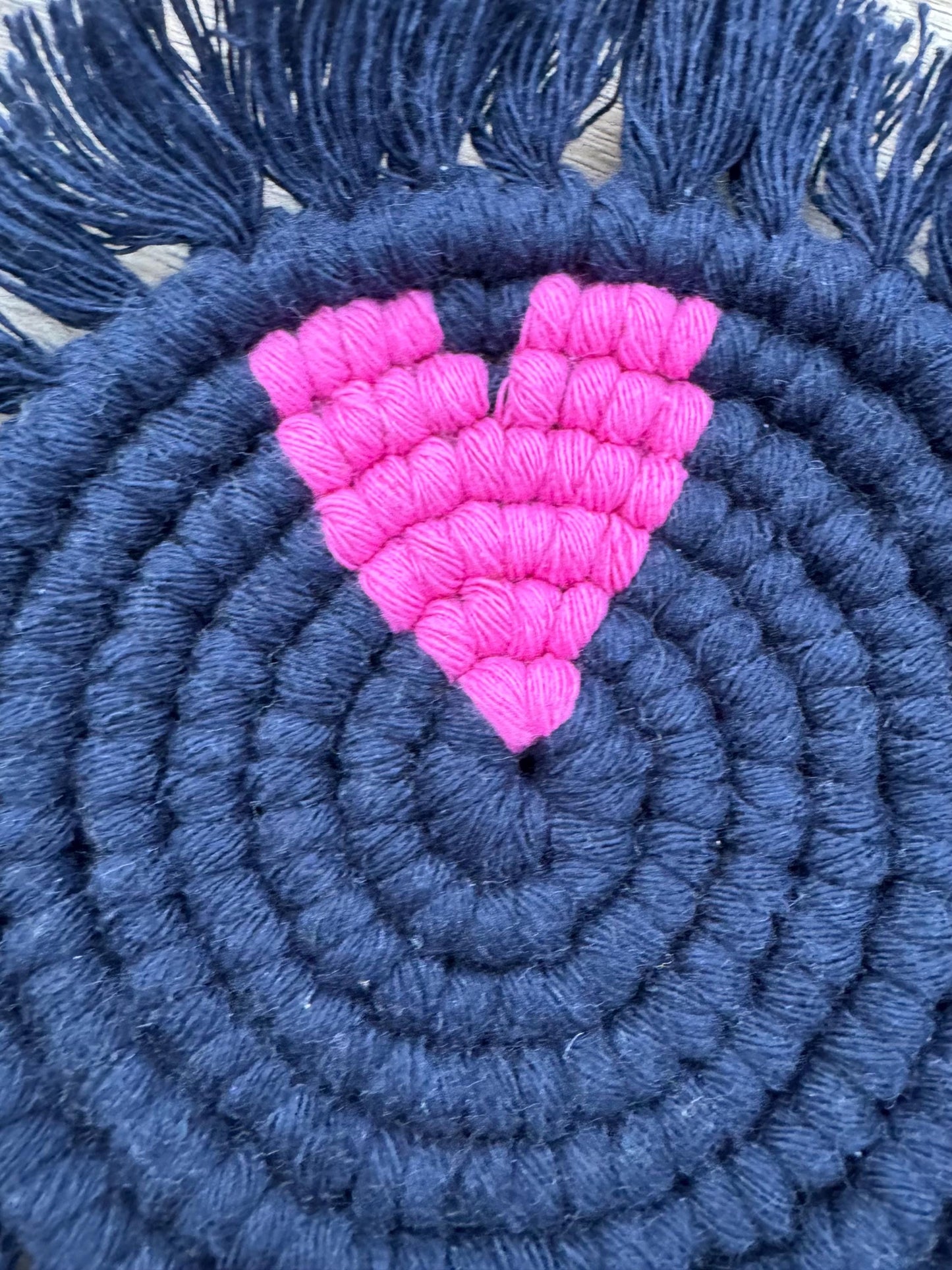 Handmade Macrame Heart Coaster | Ready-to-Post Studio Sample | Boho Home Decor | Valentine's Day Gift