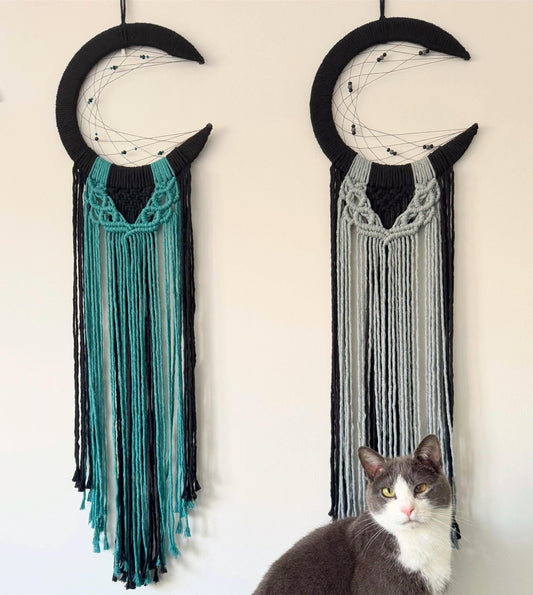 Crescent Moon Macrame Wall Hanging | Handmade Celestial Dreamcatcher-Inspired Art