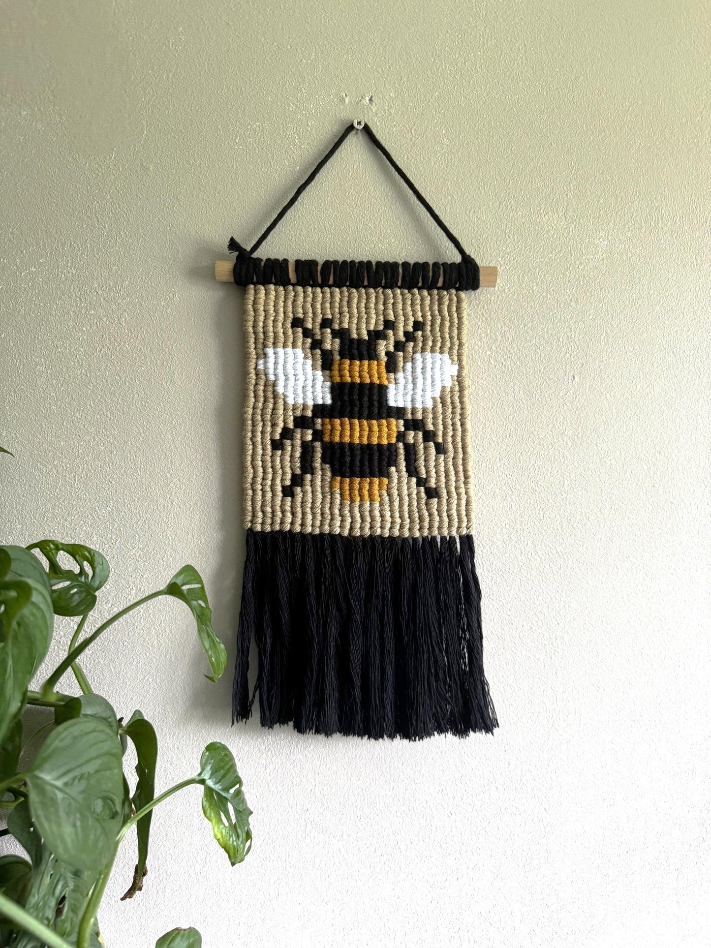 Macrame Bee Wall Hanging | Handmade Bumblebee Pixel Art | Custom Boho Home Decor