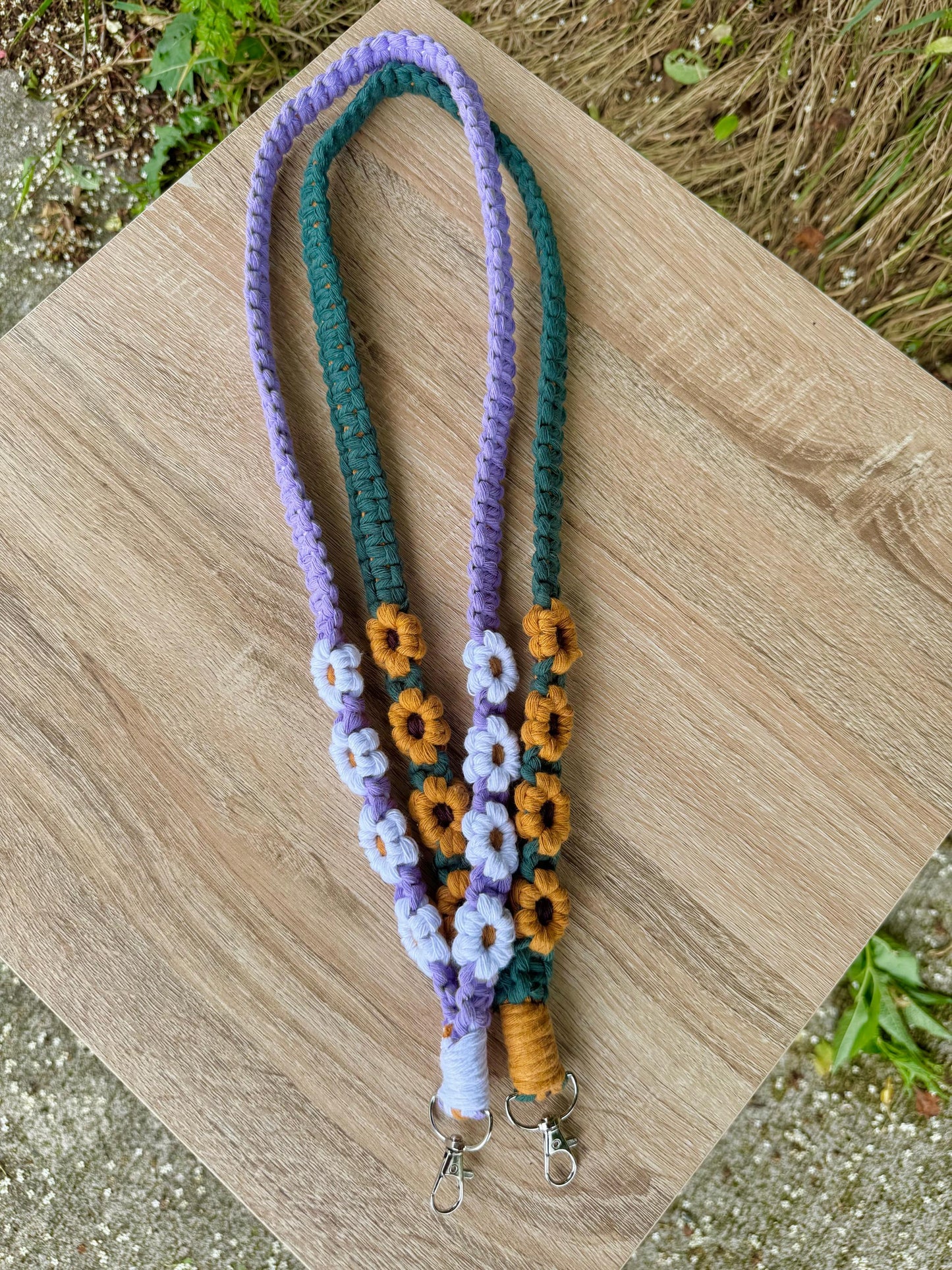 Handmade Macrame Flower Lanyard | Custom ID Holder with Breakaway Clip