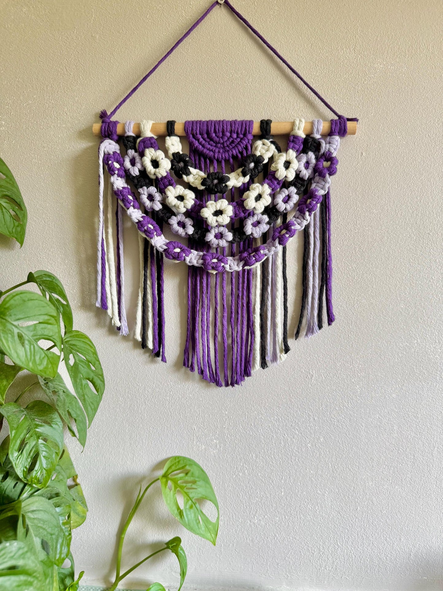 Floral Macrame Wall Hanging | Handmade Purple Boho Decor | Daisy Tapestry