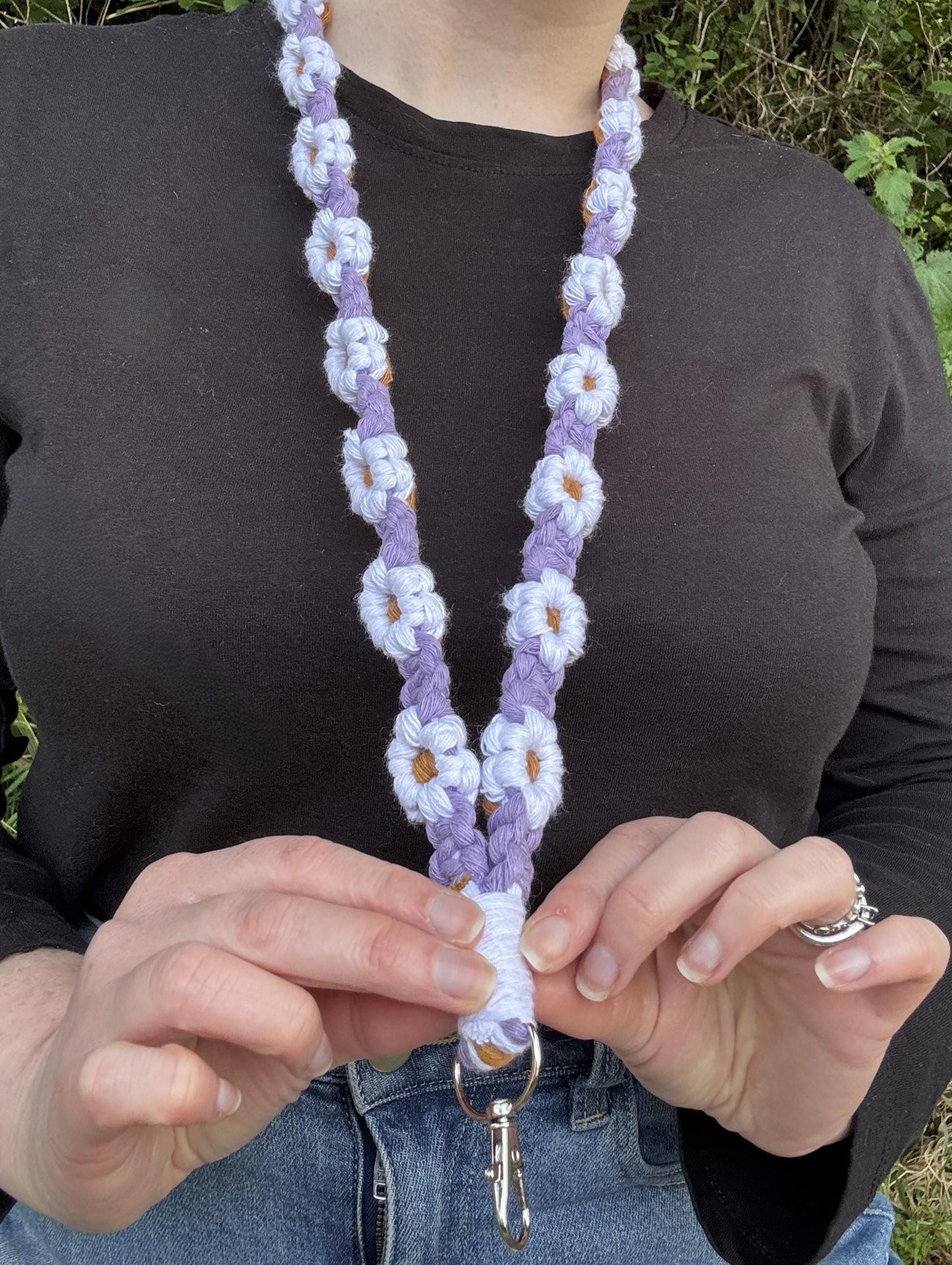 Handmade Macrame Flower Lanyard | Custom ID & Key Holder with Breakaway Clip