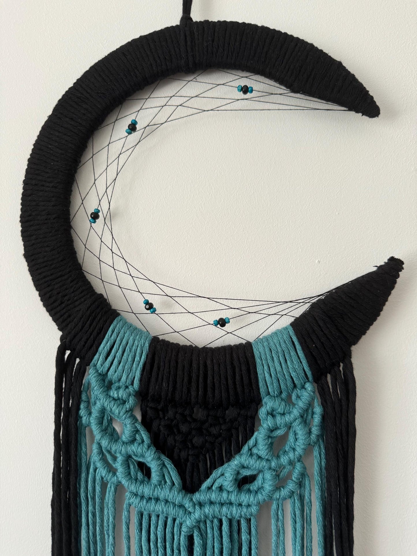 Crescent Moon Macrame Wall Hanging | Handmade Celestial Dreamcatcher-Inspired Art