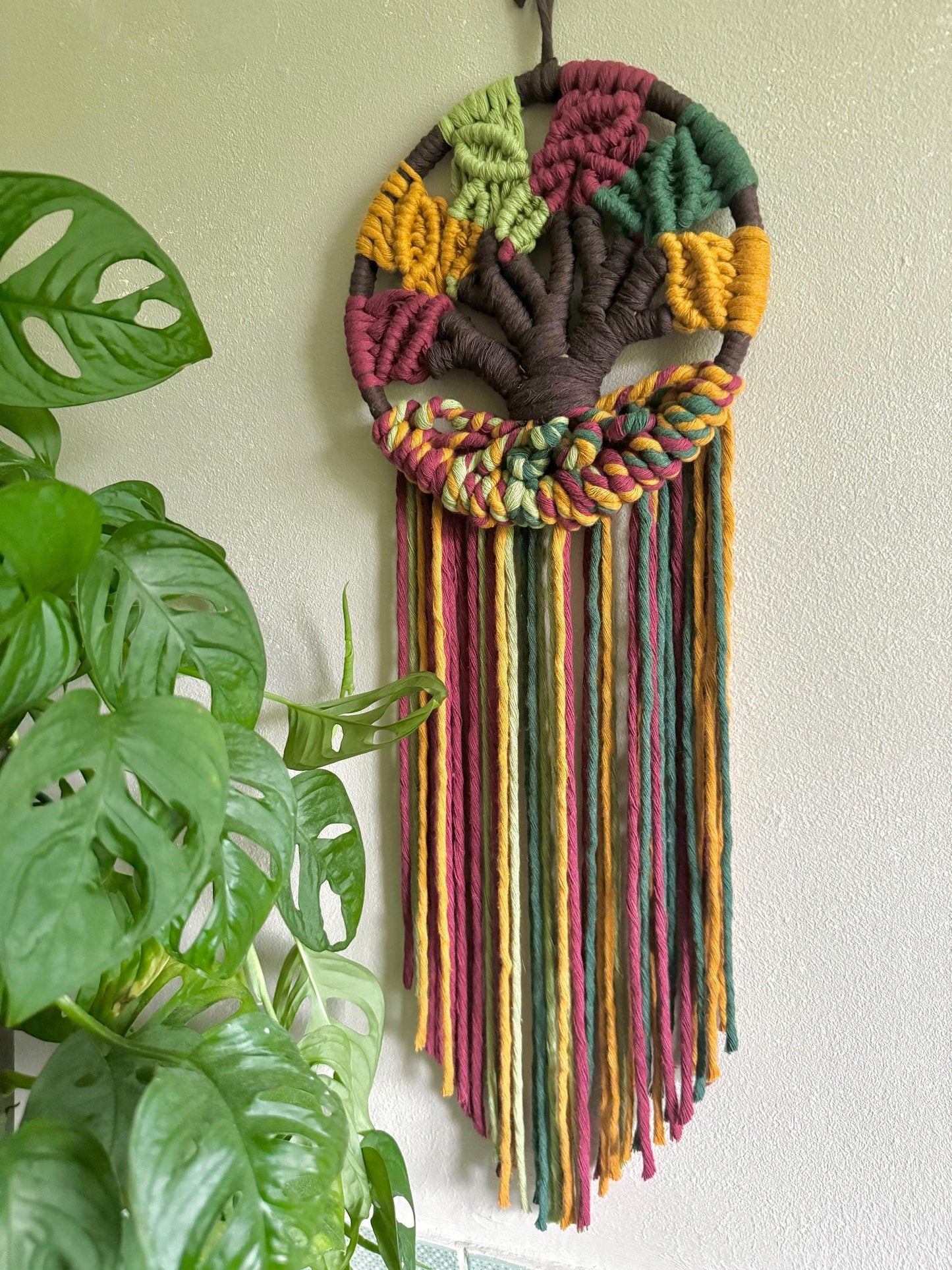 Autumn Macrame Tree of Life | Colourful Boho Wall Hanging with Cotton Cord