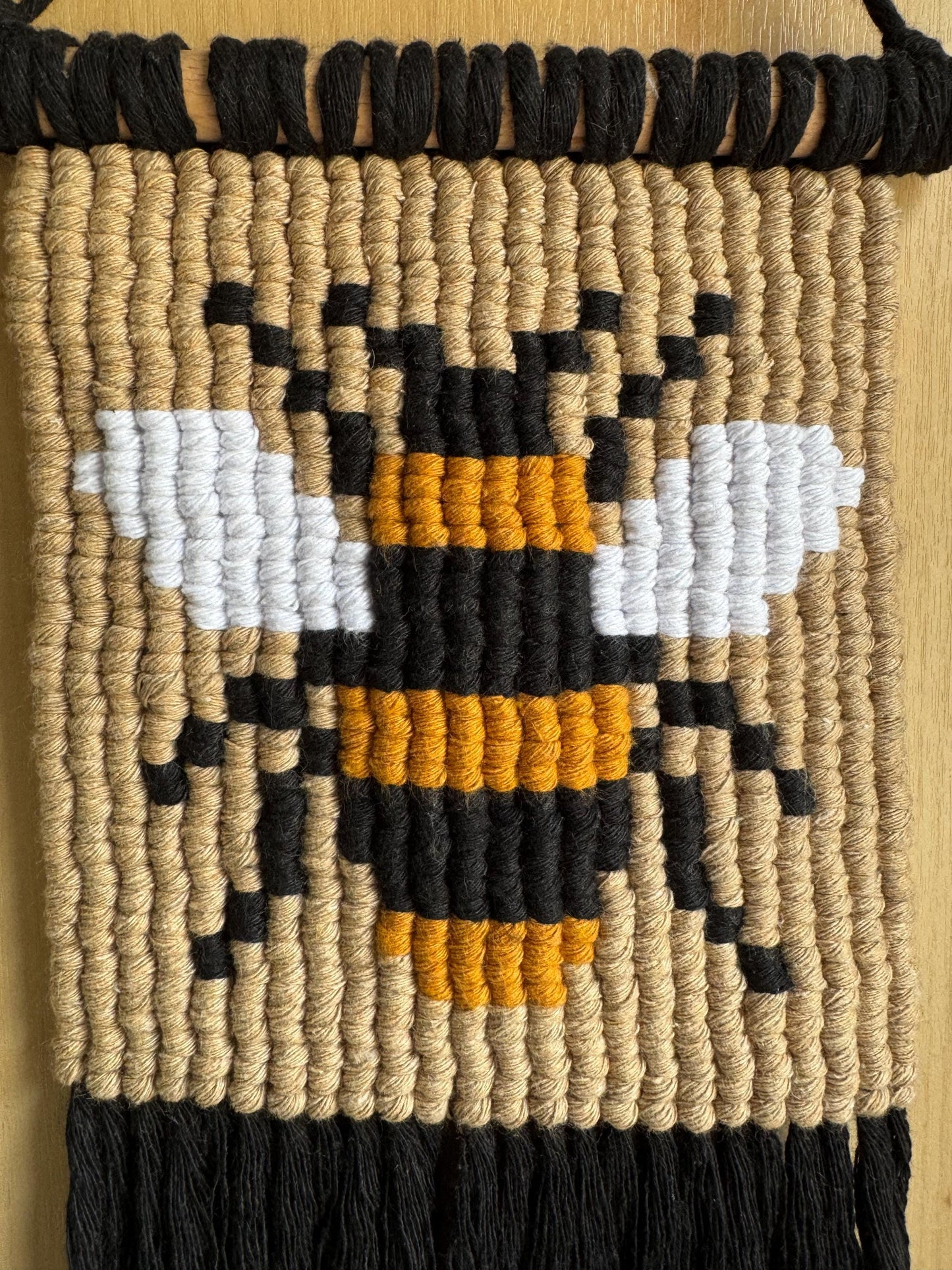 Macrame Bee Wall Hanging | Handmade Bumblebee Pixel Art | Custom Boho Home Decor