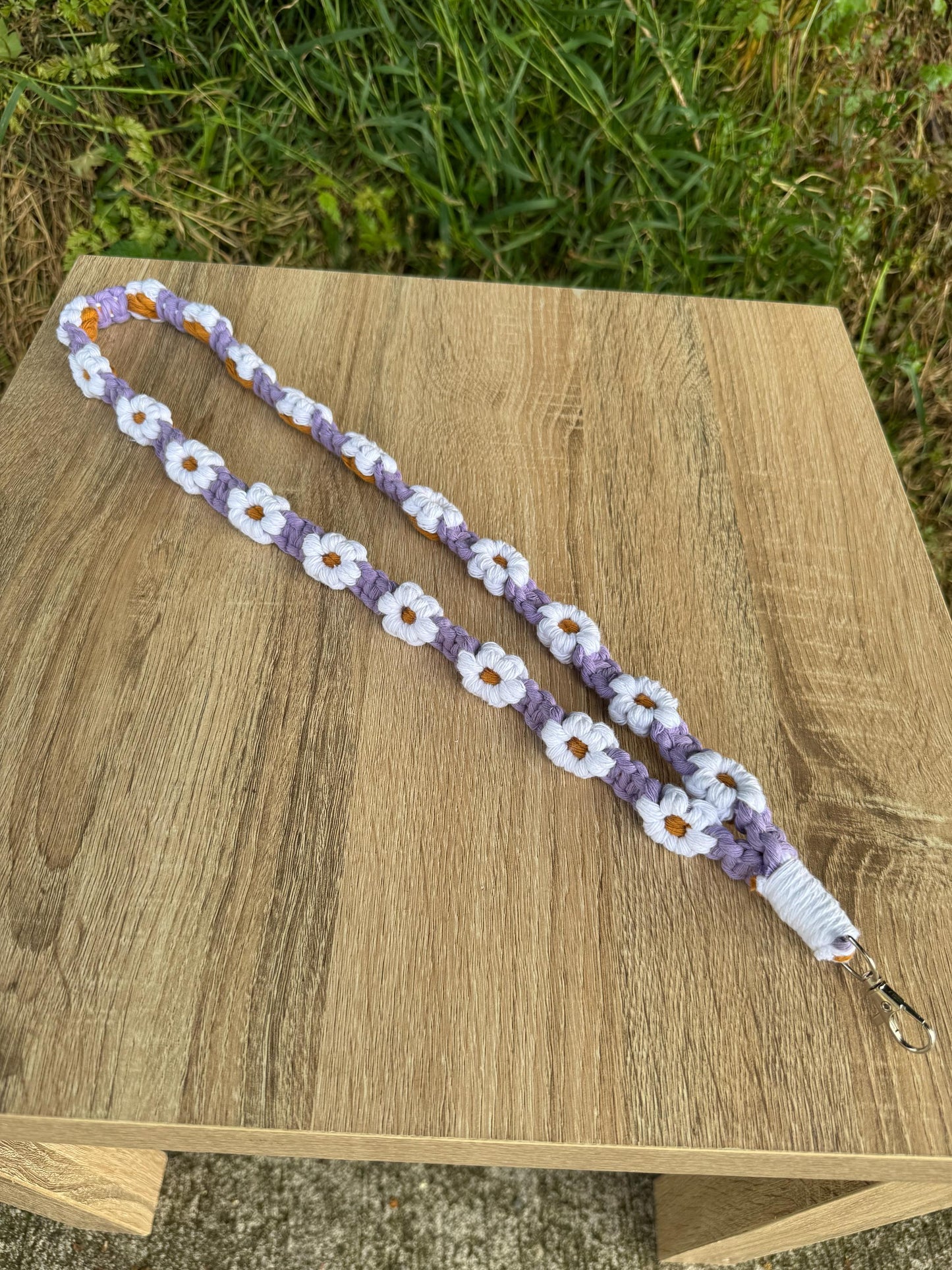 Handmade Macrame Flower Lanyard | Ready-to-Post Studio Sample | Cotton Cord ID & Key Holder
