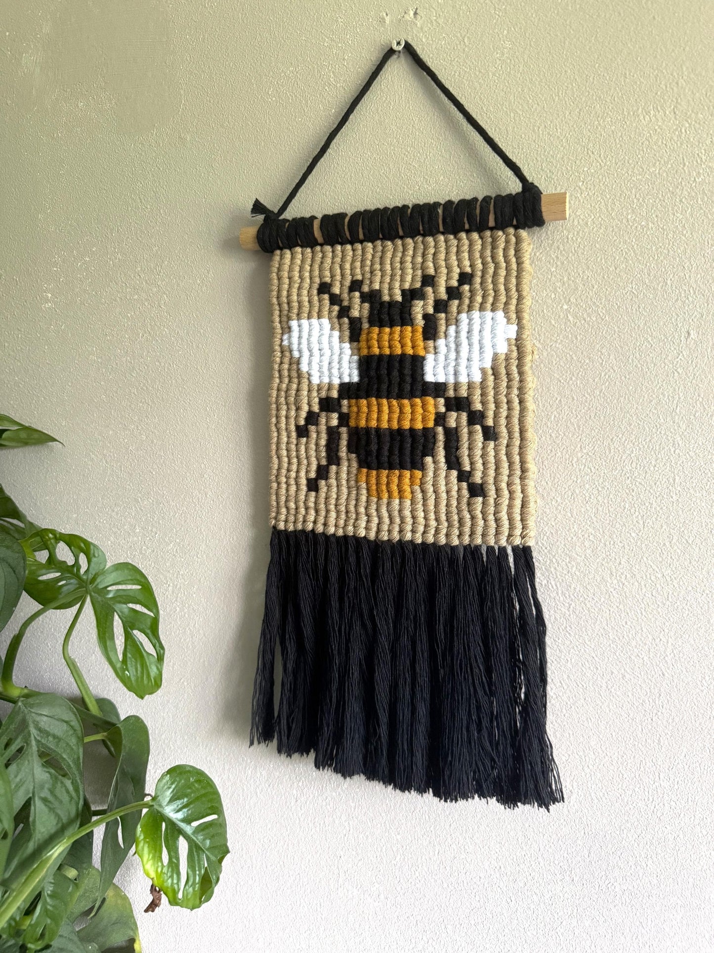 Macrame Bee Wall Hanging | Handmade Bumblebee Pixel Art | Custom Boho Home Decor