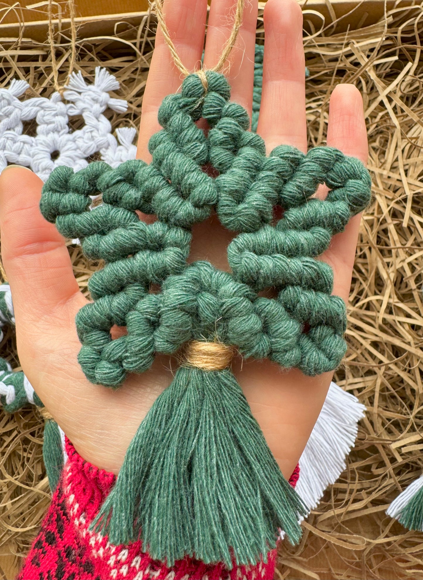 Handmade Macrame Christmas Ornament Set | Gnome, Reindeer, Star, Candy Cane, Wreath & Snowflake Tree Decorations