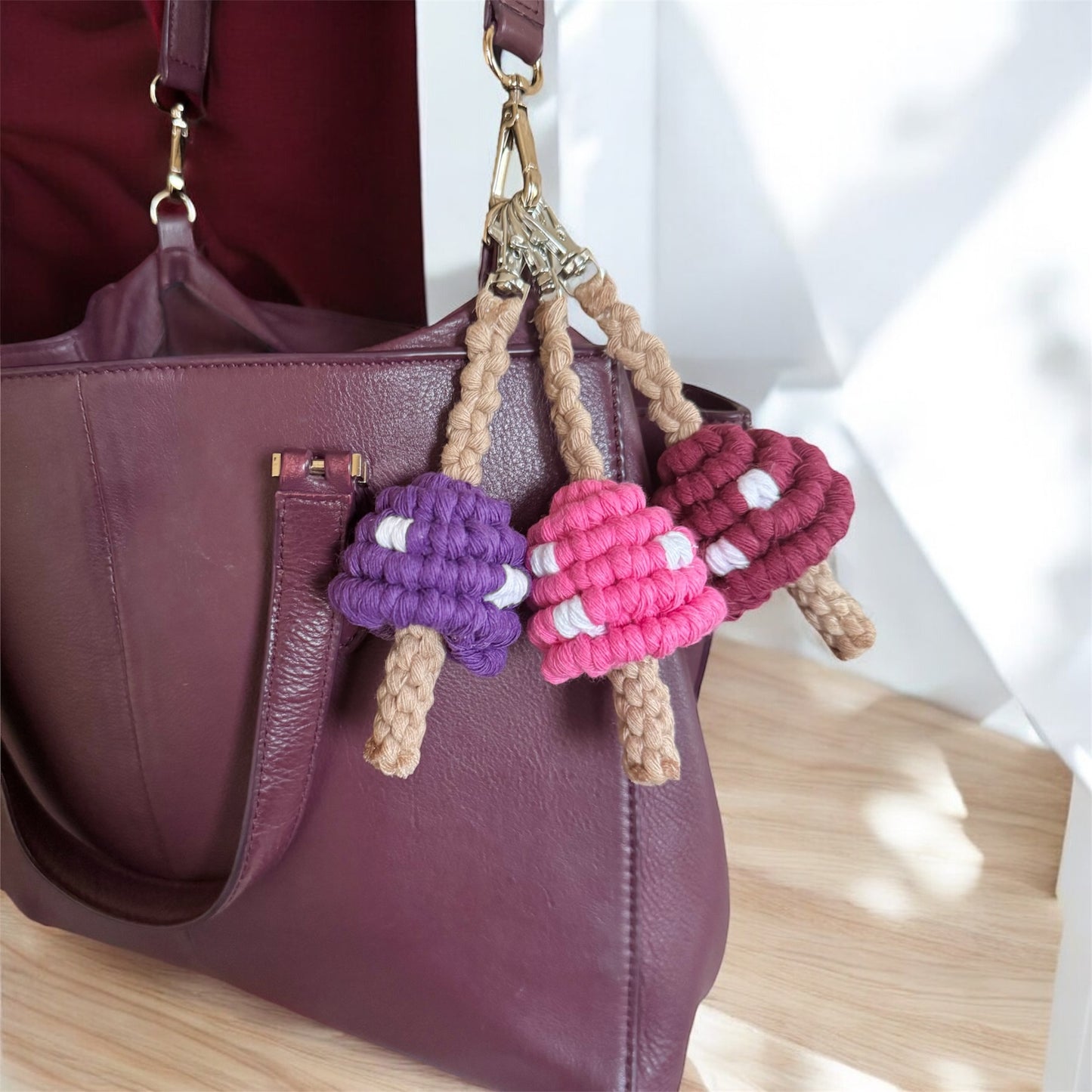 Macrame Mushroom Keyring | Handmade Cotton Toadstool Bag Charm
