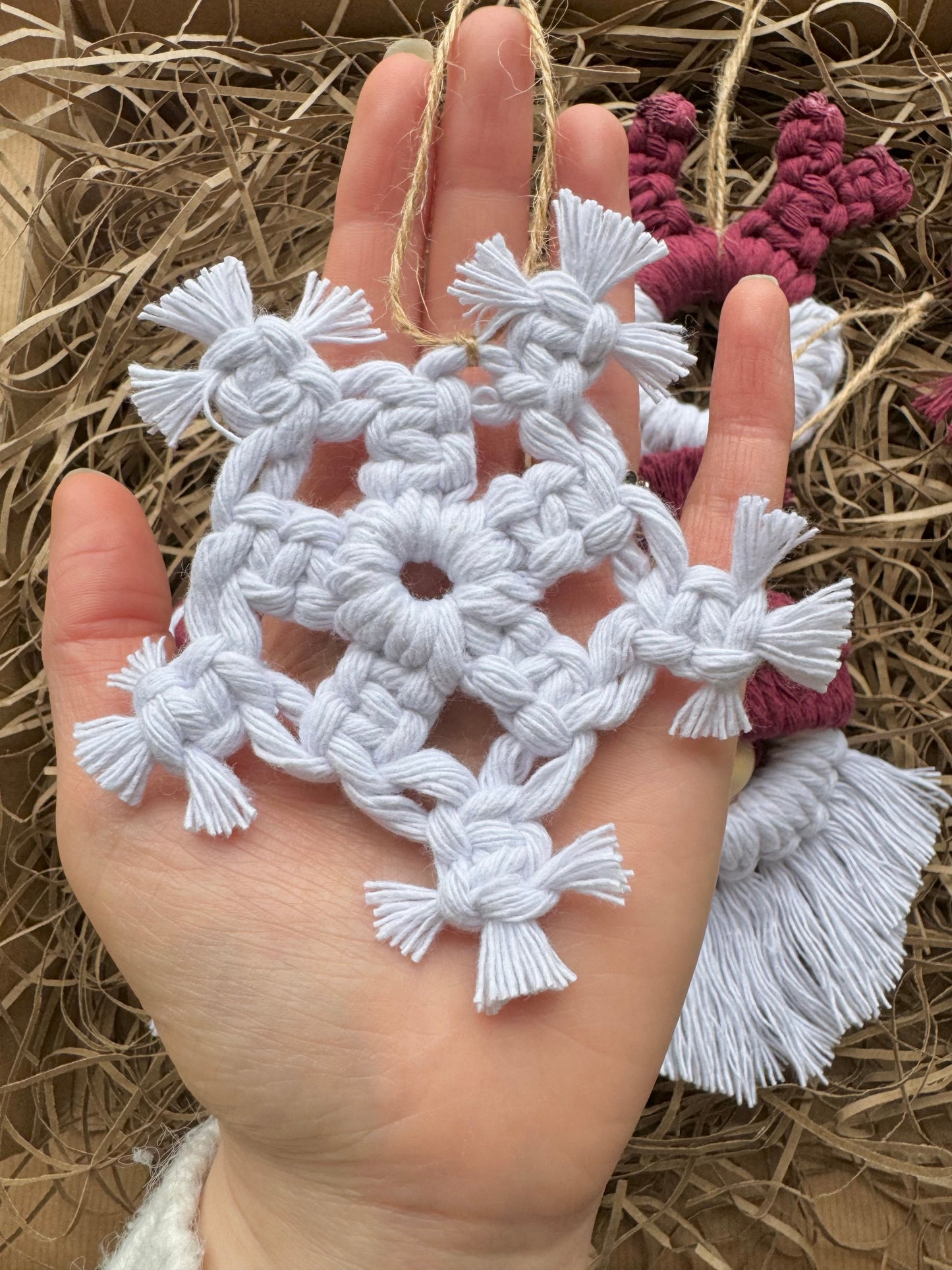 Handmade Macrame Christmas Ornament Set | Gnome, Reindeer, Star, Candy Cane, Wreath & Snowflake Tree Decorations