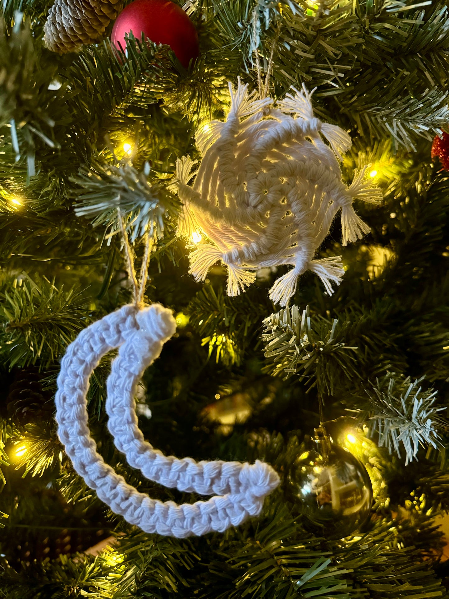 Macrame Christmas Ornament Set | Celestial Moon & Stars Boho Tree Decorations