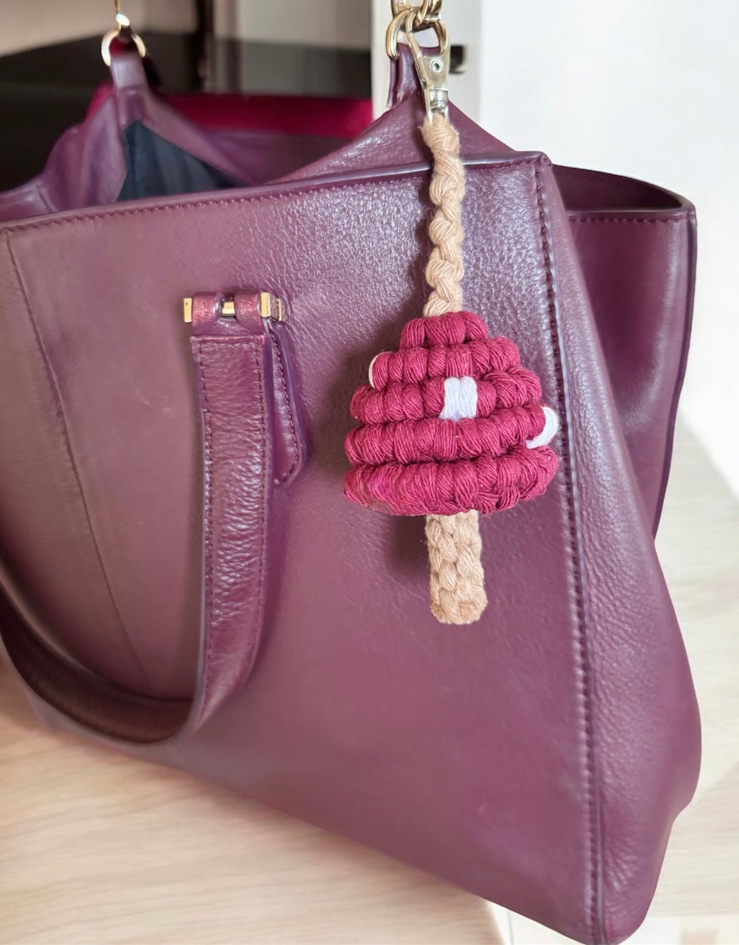 Macrame Mushroom Keyring | Handmade Cotton Toadstool Bag Charm