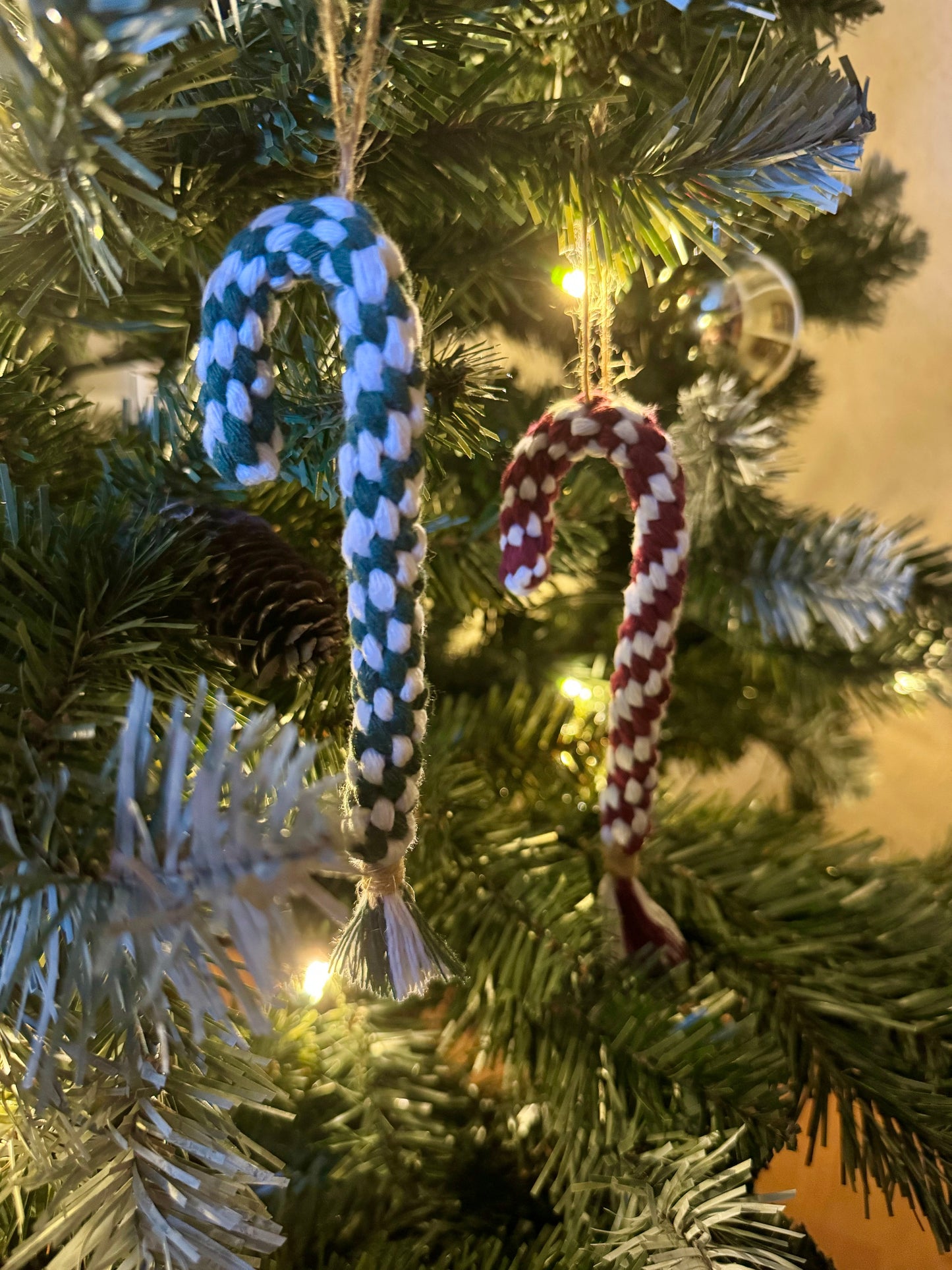 Macrame Candy Cane Christmas Ornament | Handmade Cotton Festive Decor