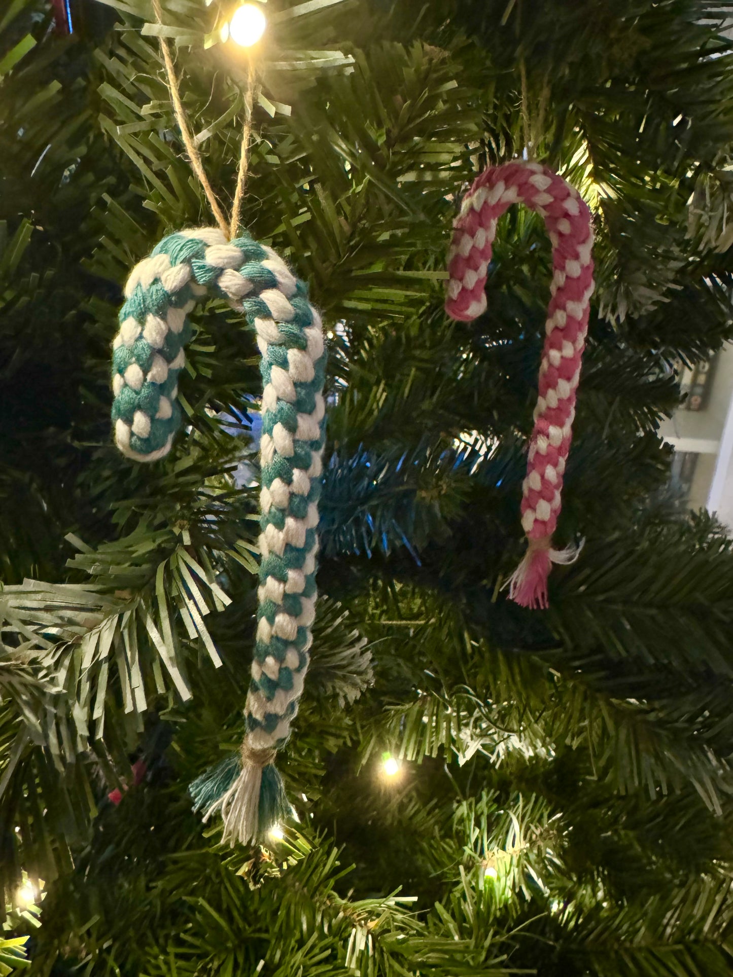 Macrame Candy Cane Christmas Ornament | Handmade Cotton Festive Decor
