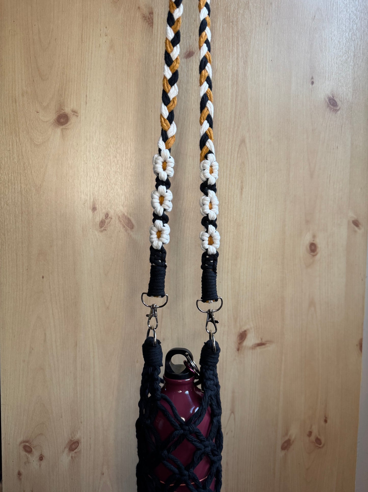 Macrame Water Bottle Holder | Custom Floral and Braided Flask Carrier | Detachable Mix-and-Match Strap