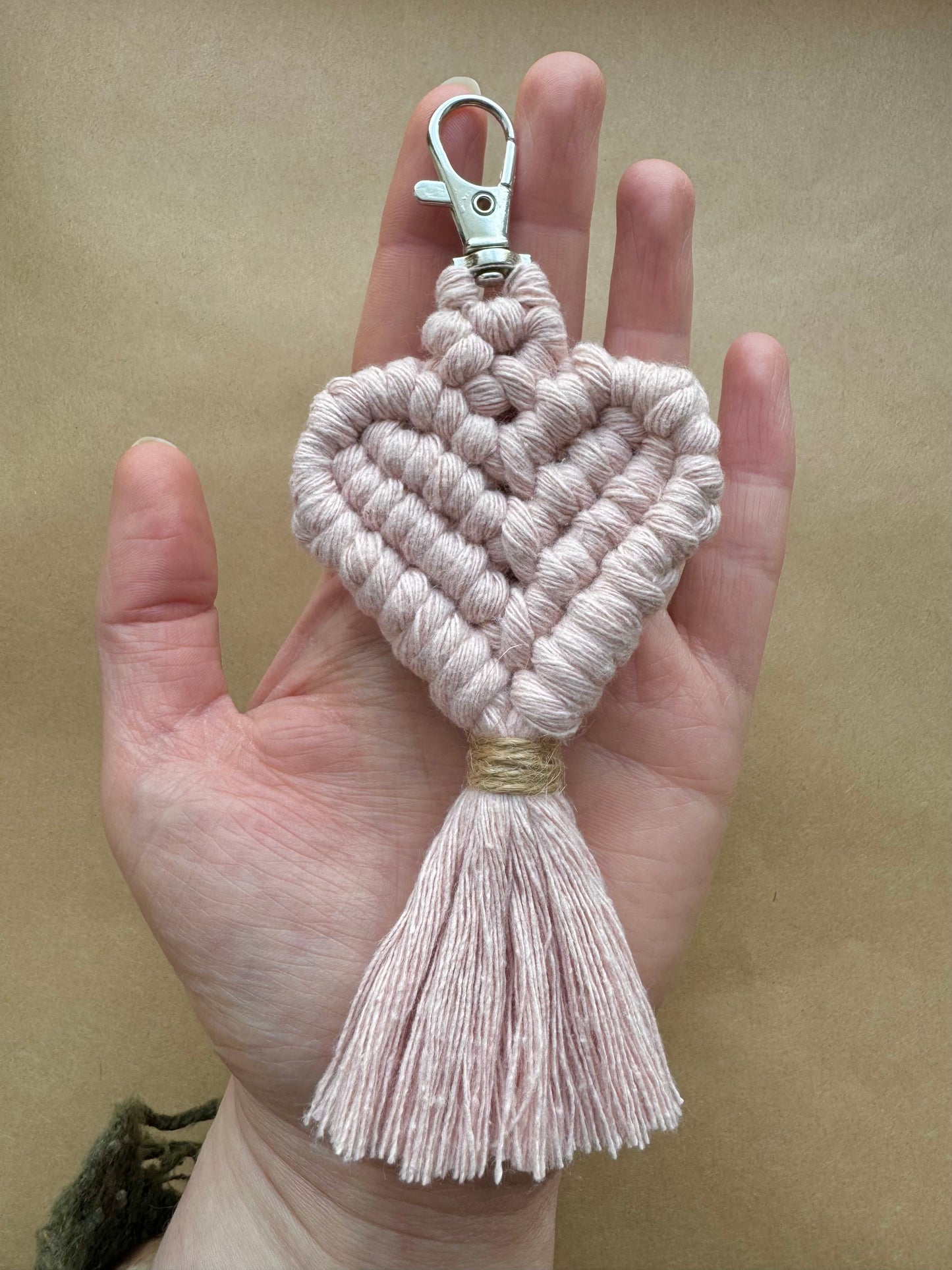 Macrame Heart Keyring | Custom Cotton Boho Bag Charm