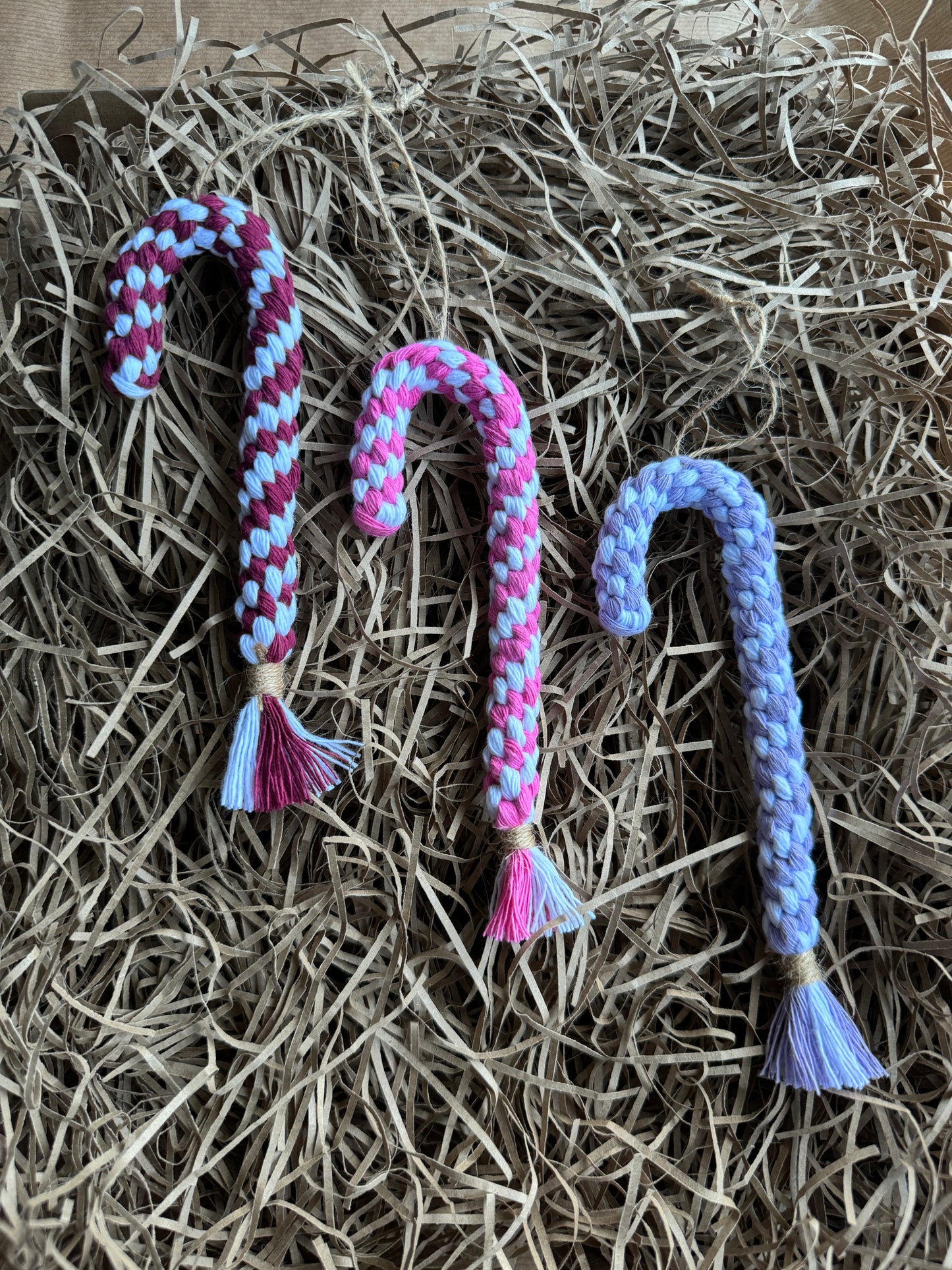 Macrame Candy Cane Christmas Ornament | Handmade Cotton Festive Decor