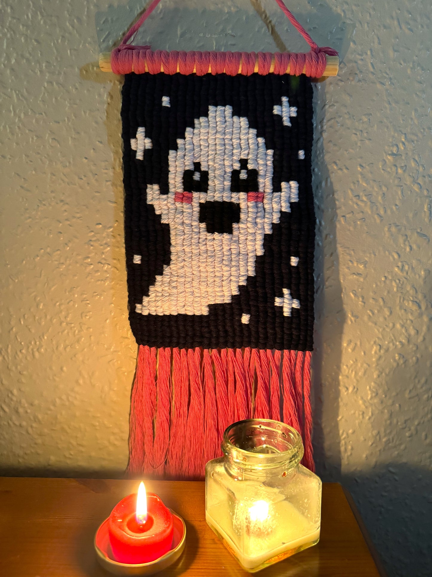 Pixel Ghost Macrame Wall Hanging | Custom Halloween Decor