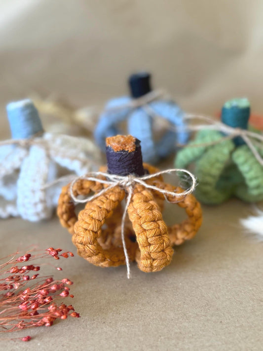 Decorative macrame pumpkins in different colours